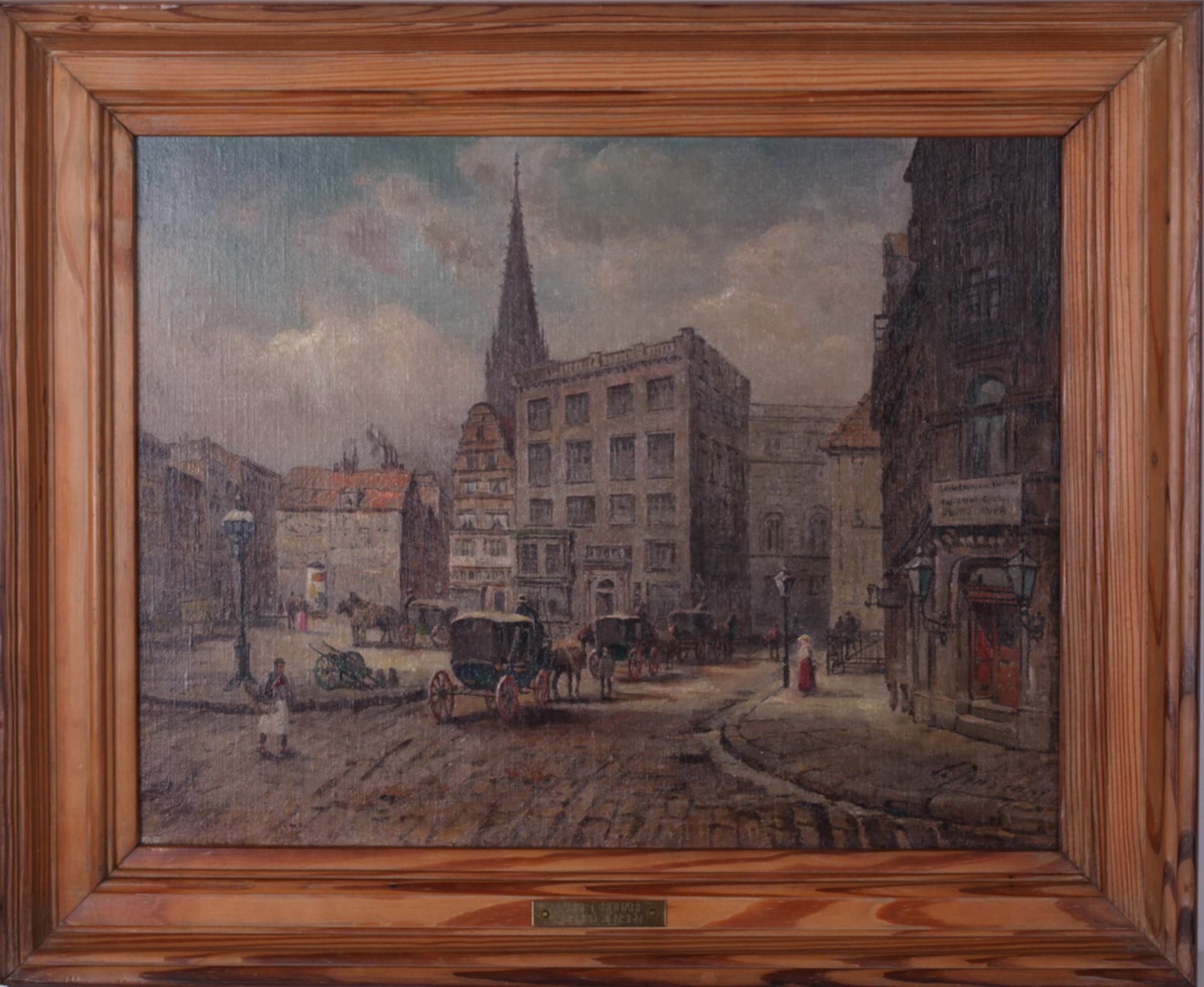 Jensen, Alfred. Old city square. <br>Signed and framed. 1880s. Oil on cardboard. 34,3x45,5 cm. - Bild 3 aus 3