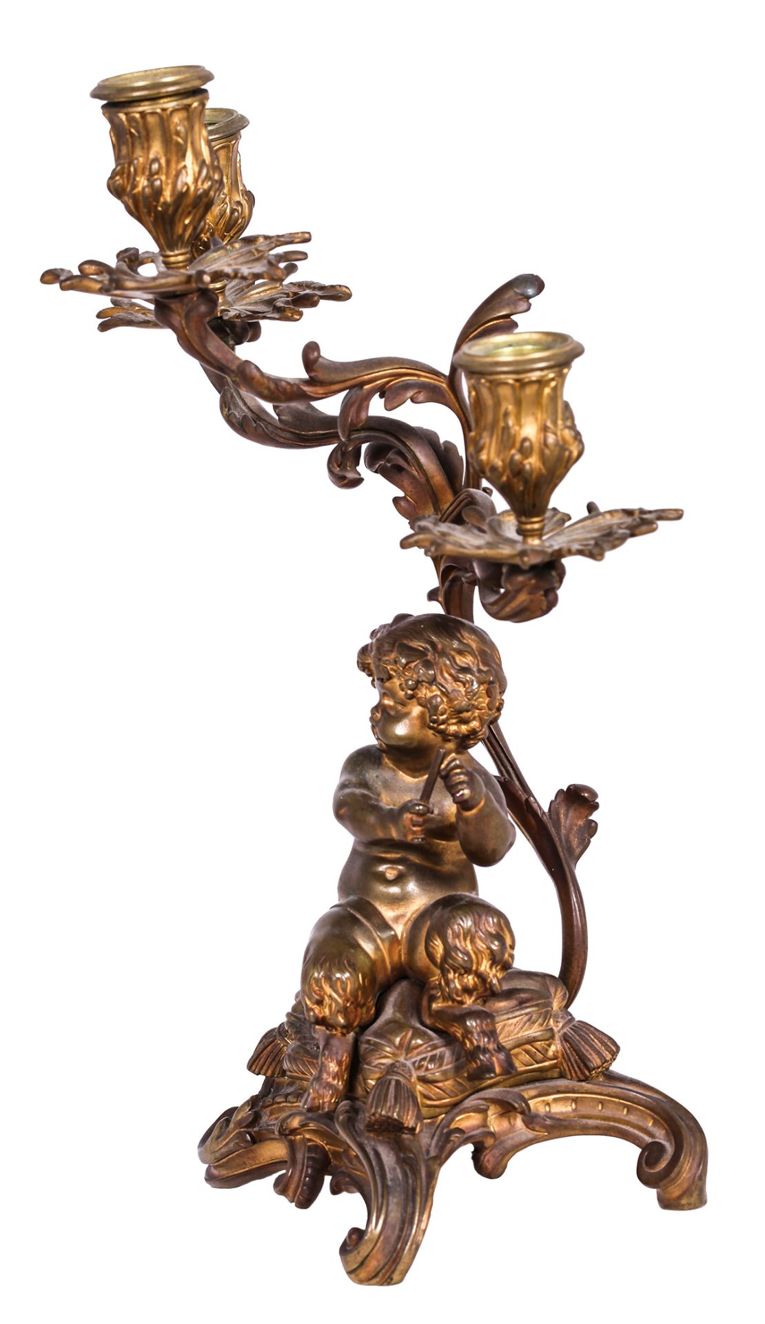 Pair of Bronze Rococo Chandeliers. 19th century.<br>Bronze. 37x28x17 cm. - Bild 4 aus 4