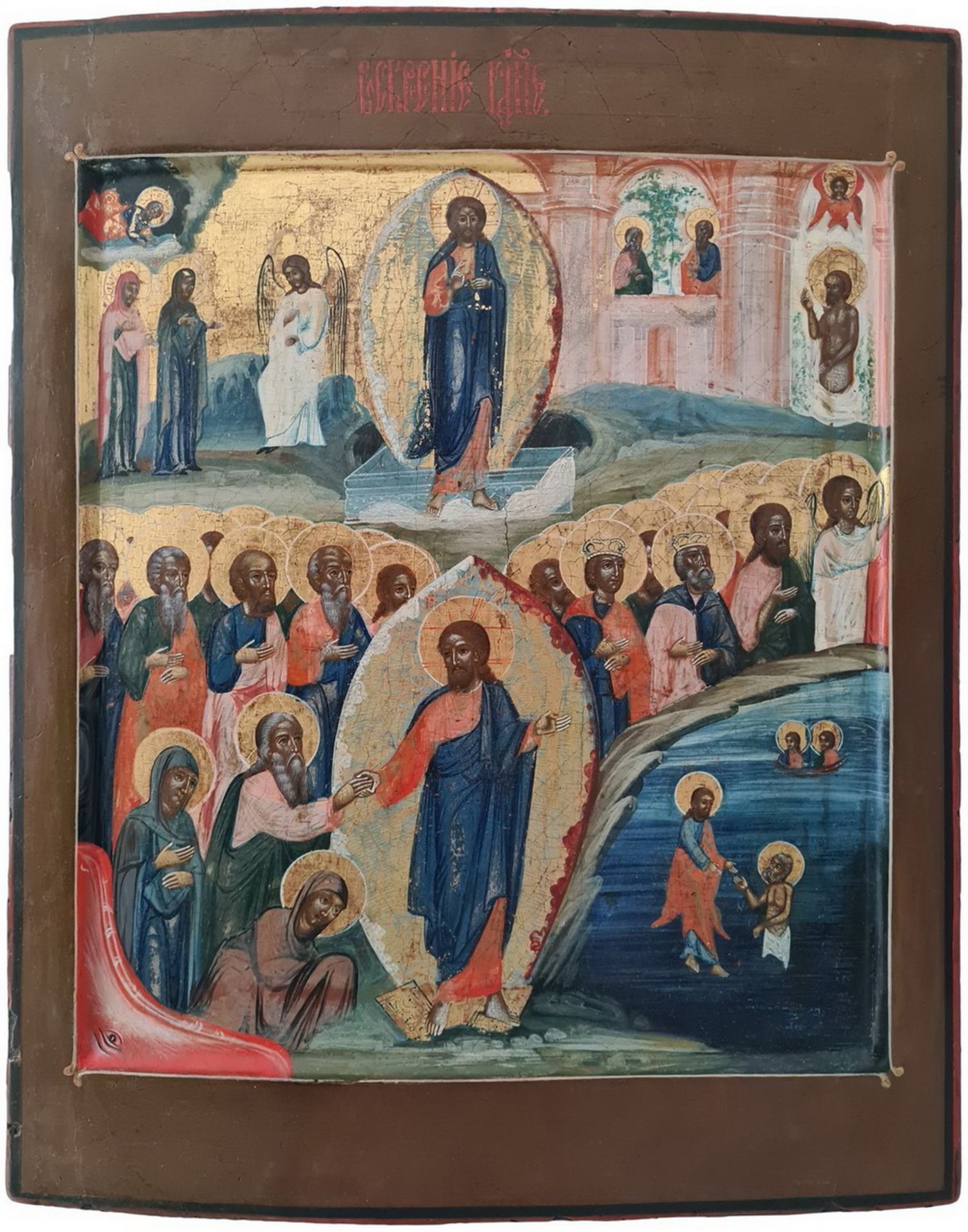 Russian icon "Resurrection of Christ". - 19th century; 48x39 cm. <br>Tempera on wood with gilding, l