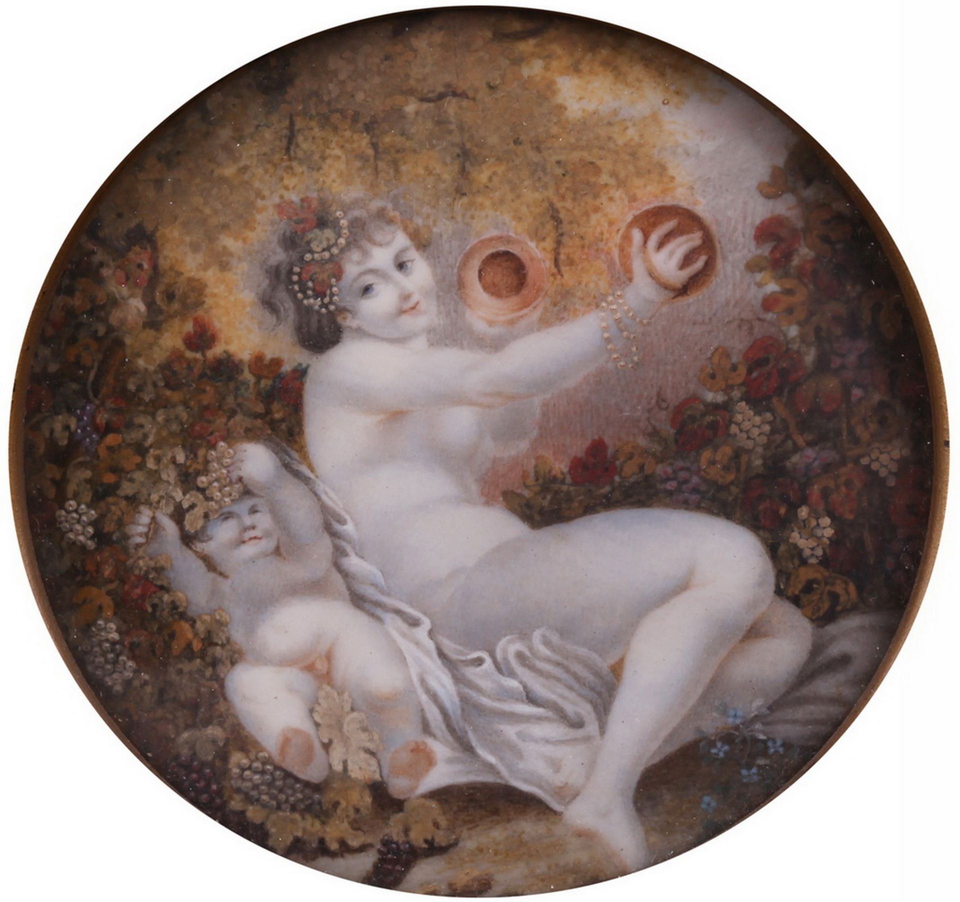 Pair of porcelain paintings "Cupids". [XIX century]. <br>Europe. Dimensions:  8 cm (diameter), 11,6x - Bild 5 aus 5