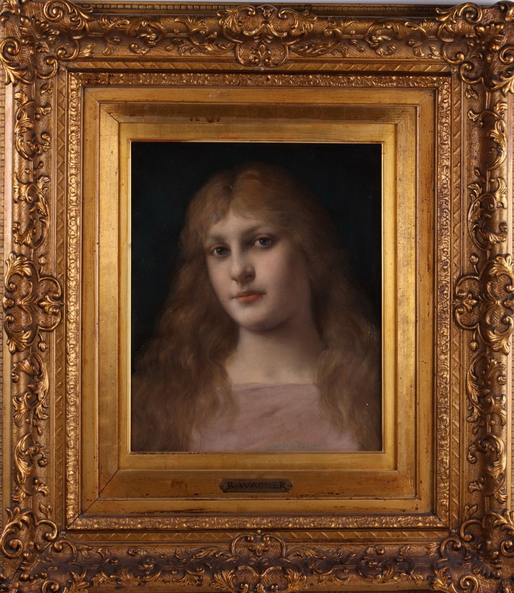 Wagner, Robert. Woman portrait. <br>Framed. 1900s. Oil on canvas.  45x38 cm. - Bild 3 aus 3