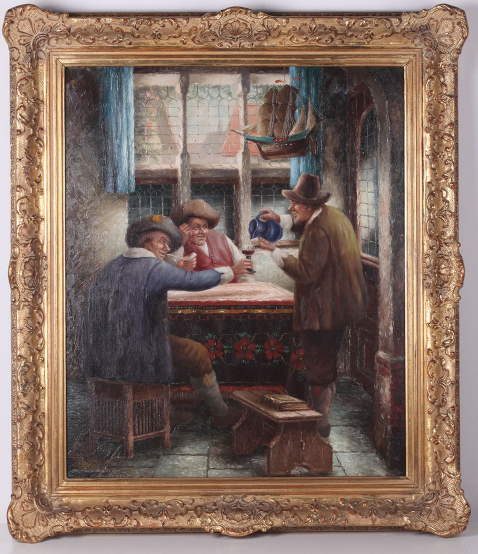 Pechke, W. In the pub. Munich. [XIX century]. Oil on canvas. 61x50,5 cm. <br>Signed and framed. - Bild 4 aus 5