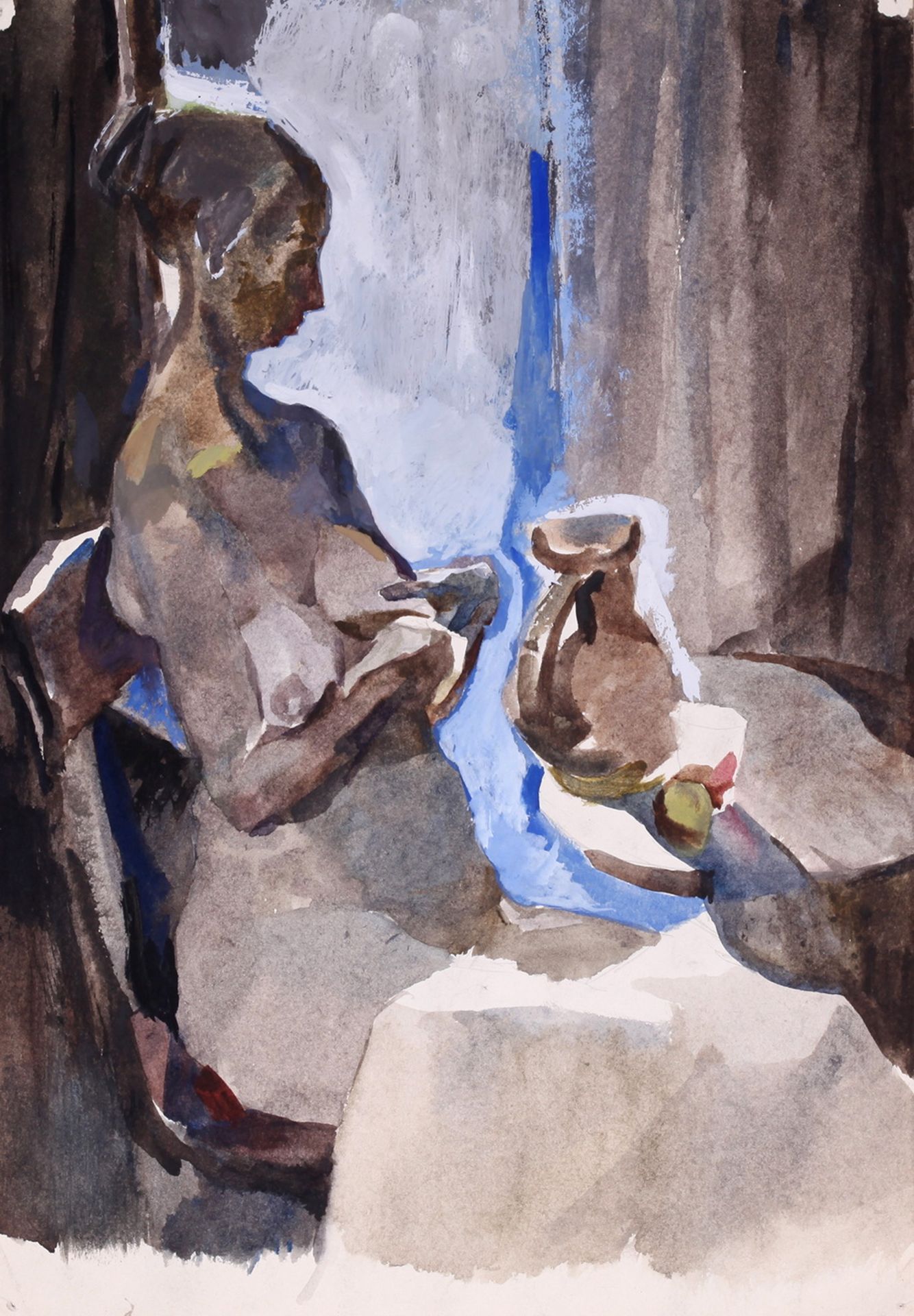 Shavrin, Valentin. Breastfeeding mother. Paper, watercolor. 41x28,5 cm. 1965. Paper, watercolor.