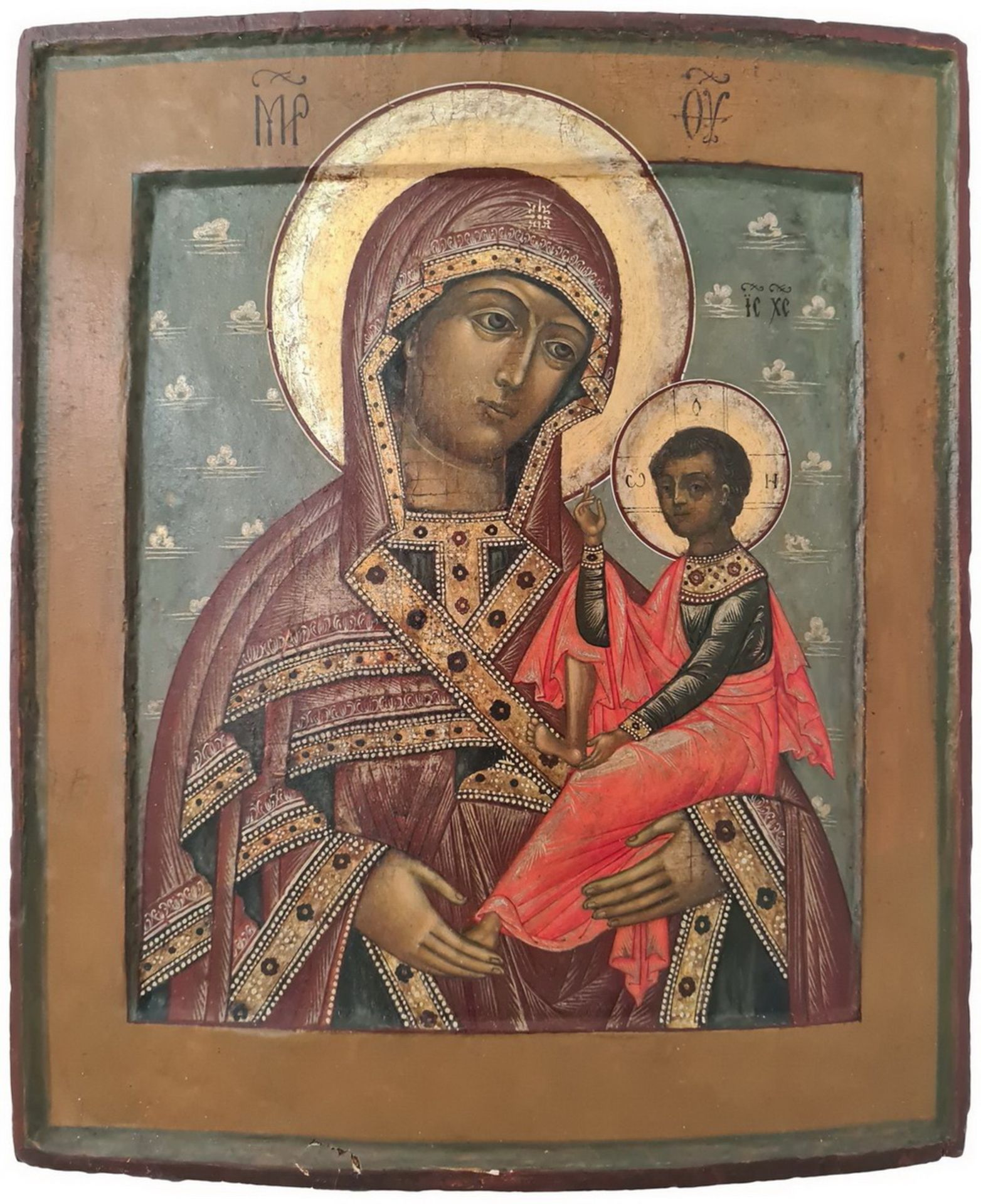 [Rare] Russian icon "Mother of God Shui-Smolenskaya". - 19th century; 32x27 cm. <br>Tempera on wood 