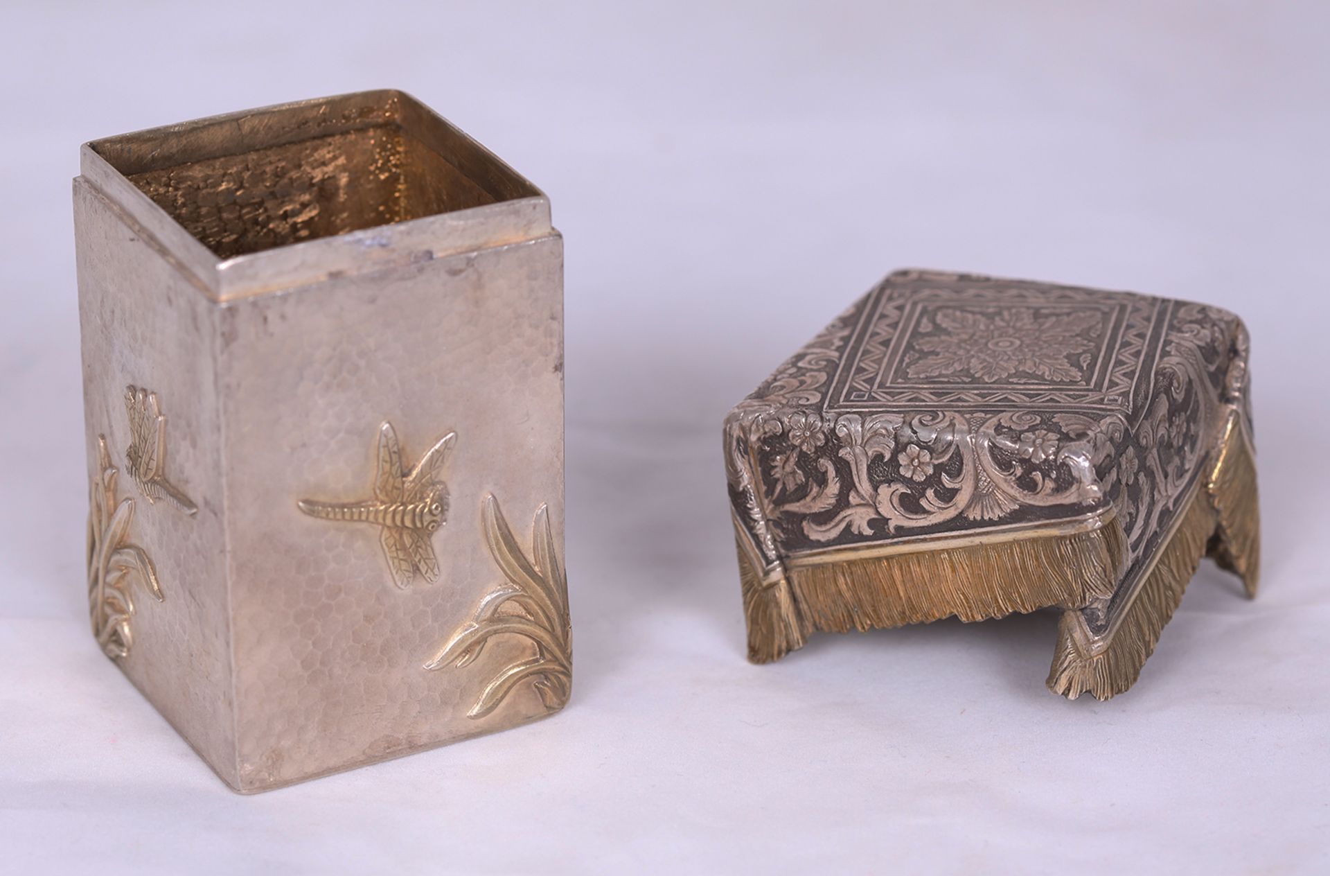 Russian Box with dragonflies. Silver. XX century.<br>9x5,5x5,5 cm. - Bild 4 aus 5