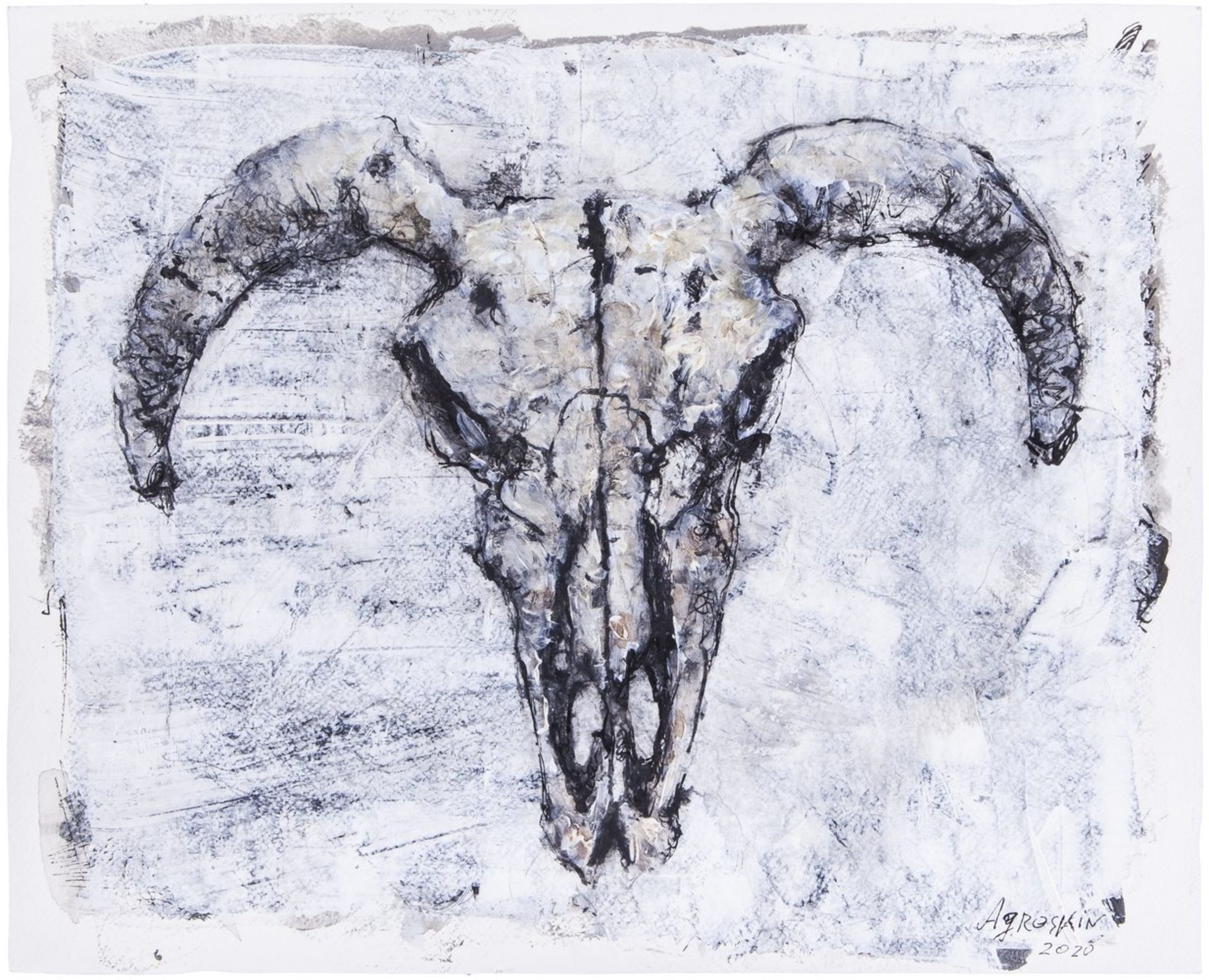 Agroskin, S.E. A scull. 2020. Paper, mixed media. 41x51 cm. <br>Signed. Sales:  Lyon &amp; Turnbull 