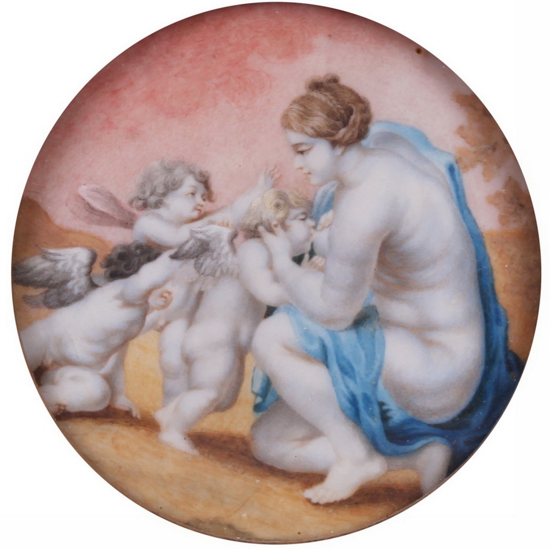 Pair of porcelain paintings "Cupids". [XIX century]. <br>Europe. Dimensions:  8 cm (diameter), 11,6x - Bild 3 aus 5