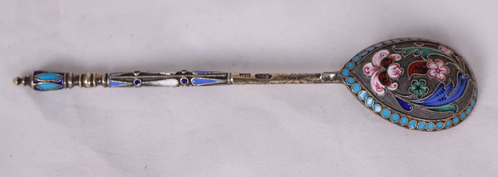 Russian enamel tea spoon. Late 19th- early 20th century. <br> 13x2,8 cm.  - Bild 2 aus 4