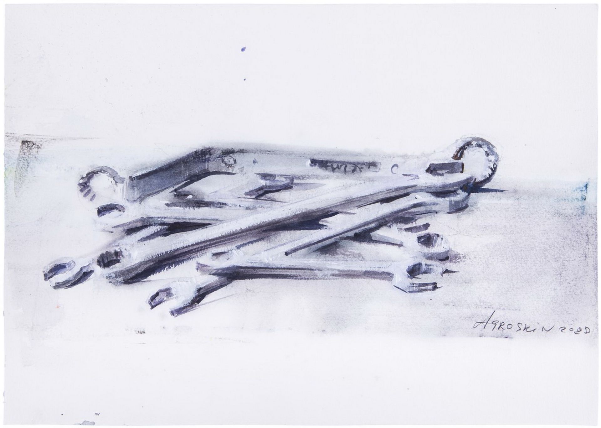 Agroskin, S.E. Tools. 2020. Paper, watercolor, ceruse. 30x42 cm.<br>Signed. Sales: Lyon &amp; Turnbu - Bild 2 aus 2