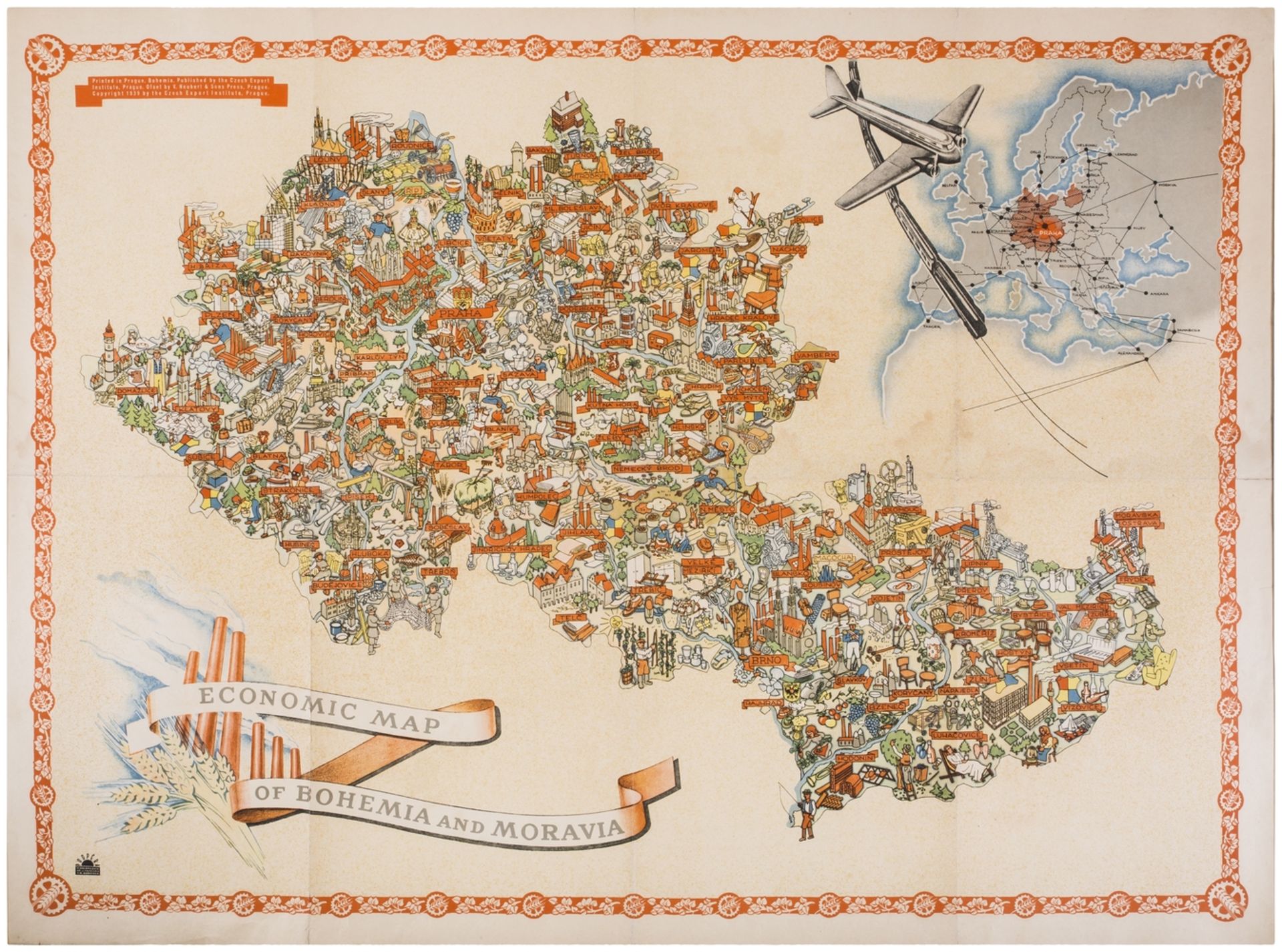 [Soviet art. Map of Czechoslovakia]. Economic map of Bohemia and Moravia. - Prague, 1939. 63x84 cm. 