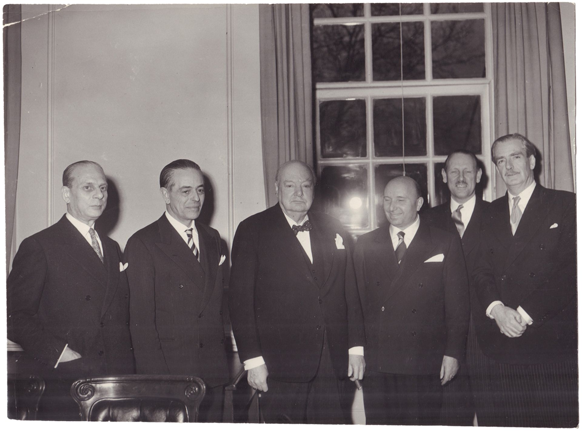 Photograph "Sir Winston Churchill and italian government delegation with Prime Minister of Italy Mar