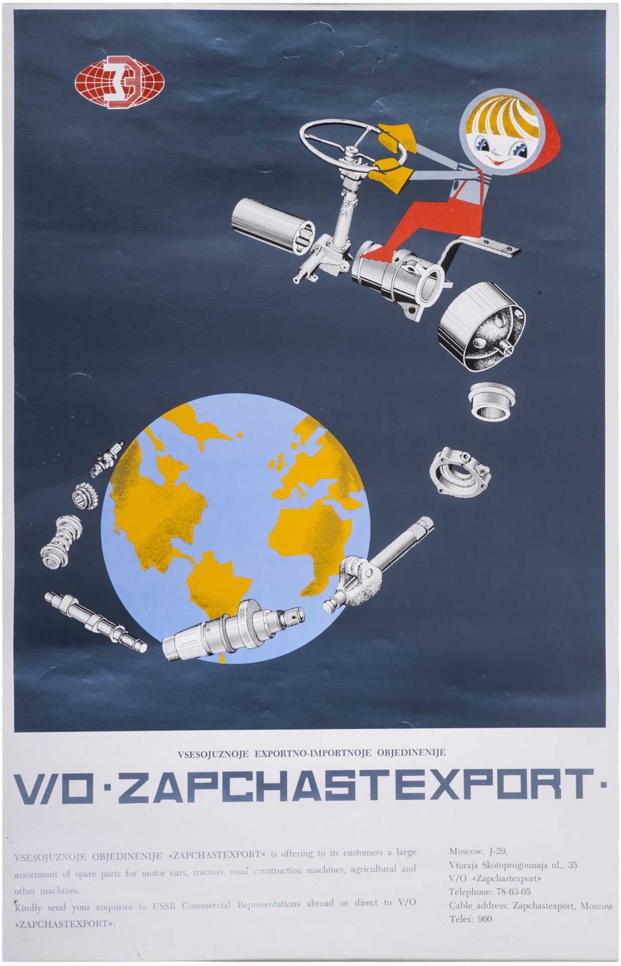 [Soviet art]. Advertising poster "V/O Zapchastexport". 1968. 69x45 cm.