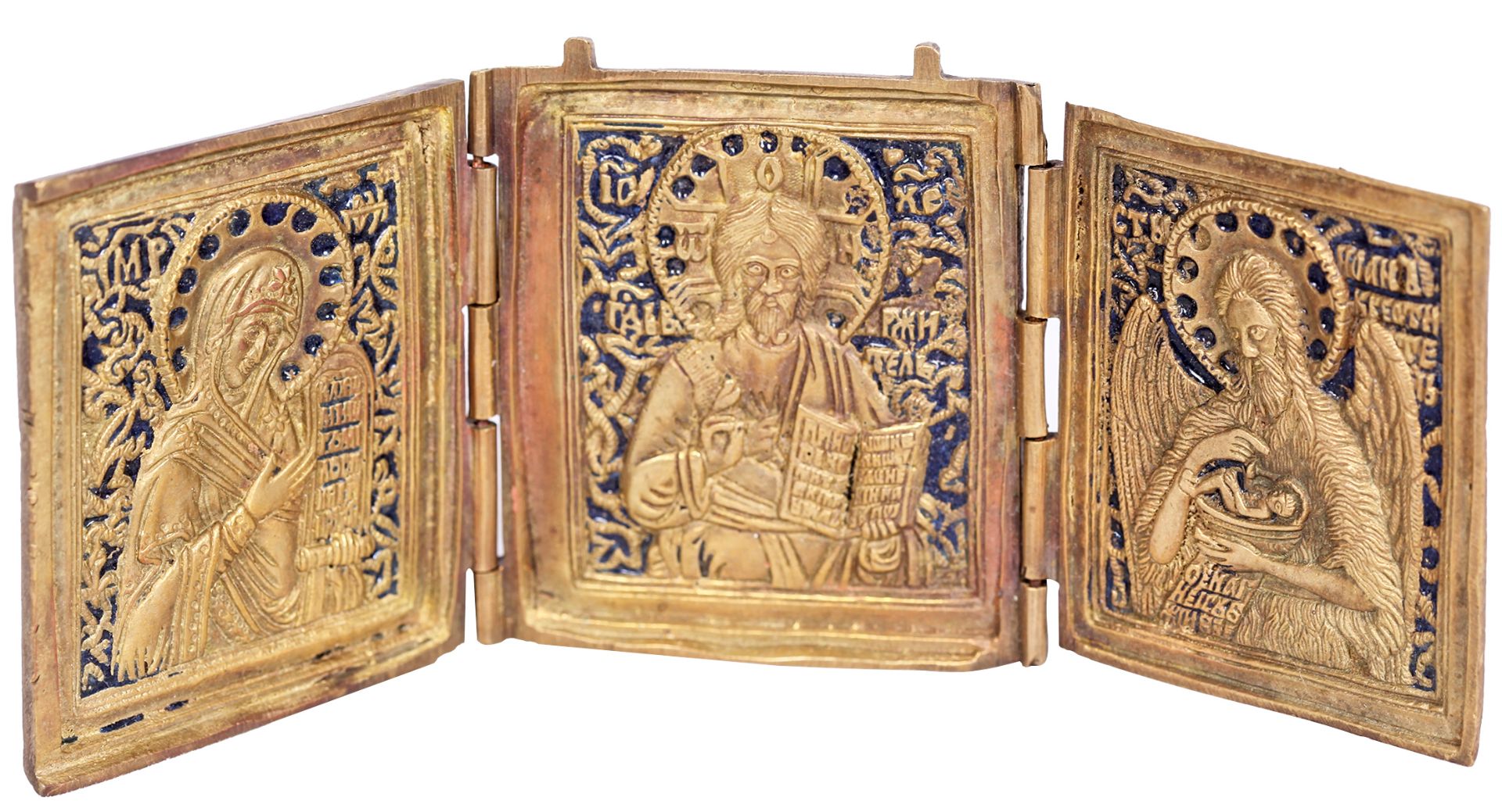 [Russian]. 3-panel folding icon [skladen] "Deisis". - 19th century. - 7x6,5 cm.