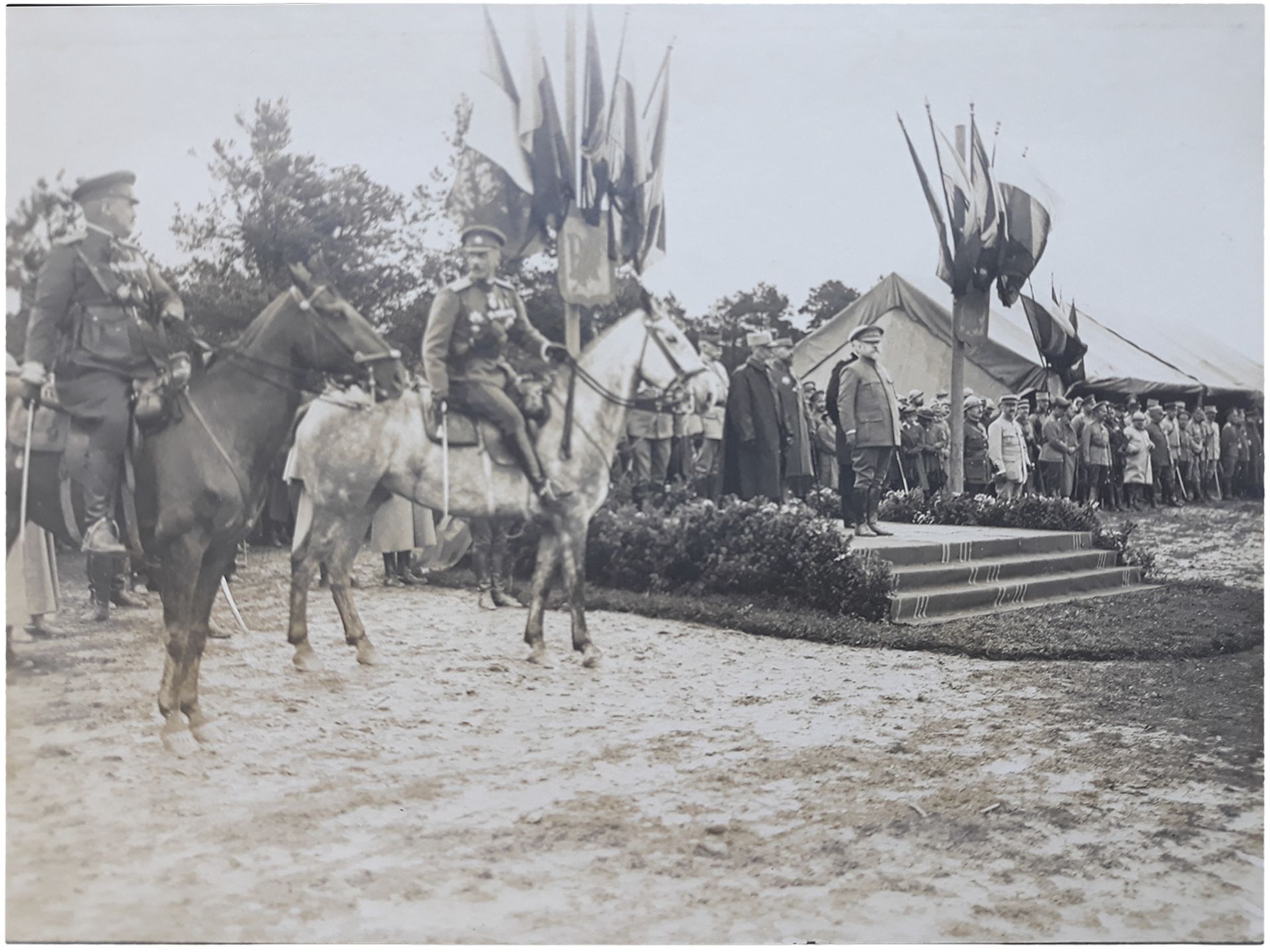 [Soviet]. General Lokhvitsky, President of France and russian army men. Two photograph. 1918. 17x12 