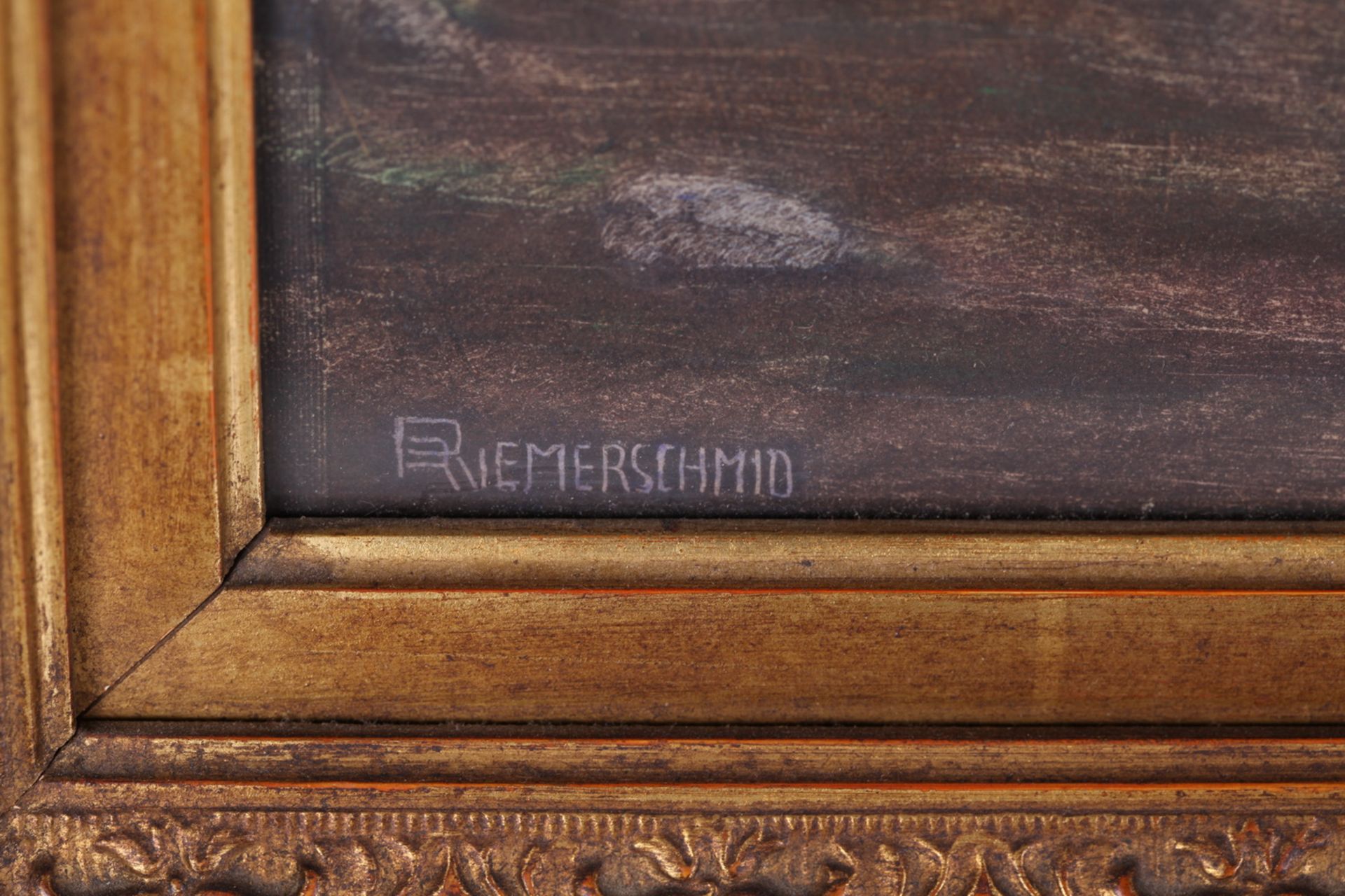 Riemerschmid, Rudolf. Hide-and-seek. [Early of the XX century]. Mixed media on cardboard. 42,5x49,5  - Bild 3 aus 3