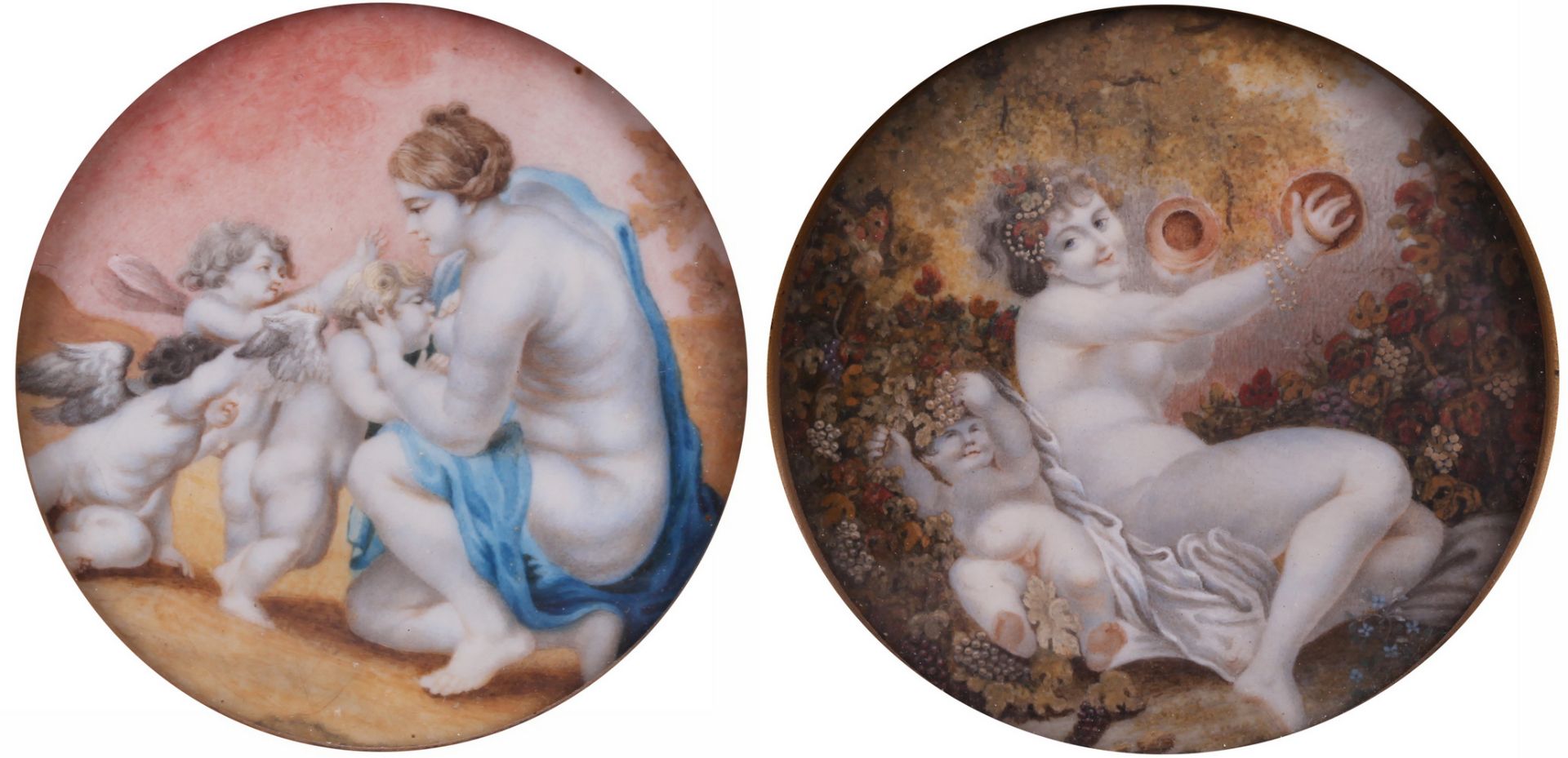 Pair of porcelain paintings "Cupids". [XIX century]. 