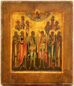 Russian icon Archangels Saints Michael, Raphael and selected saints. 19th century. - 19x22 cm.