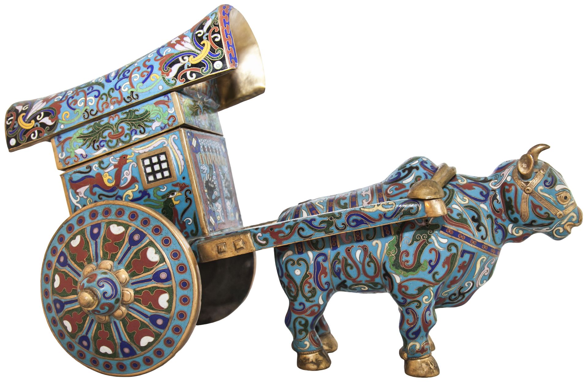 The box in the form of a bull with a cart in japanese style. 19th-20th century.