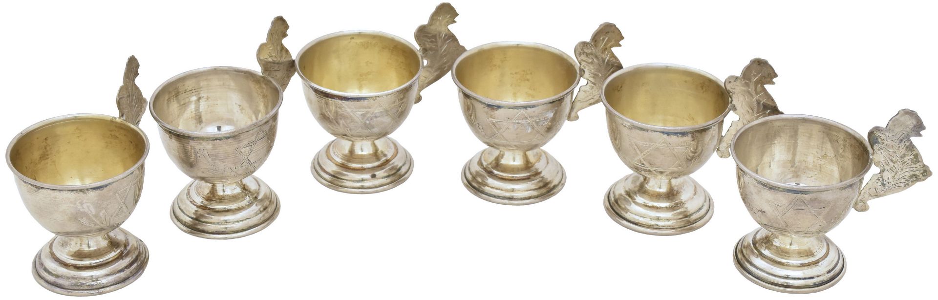 [Jewish] Six silver kiddush cups. Russia. early 19th century.