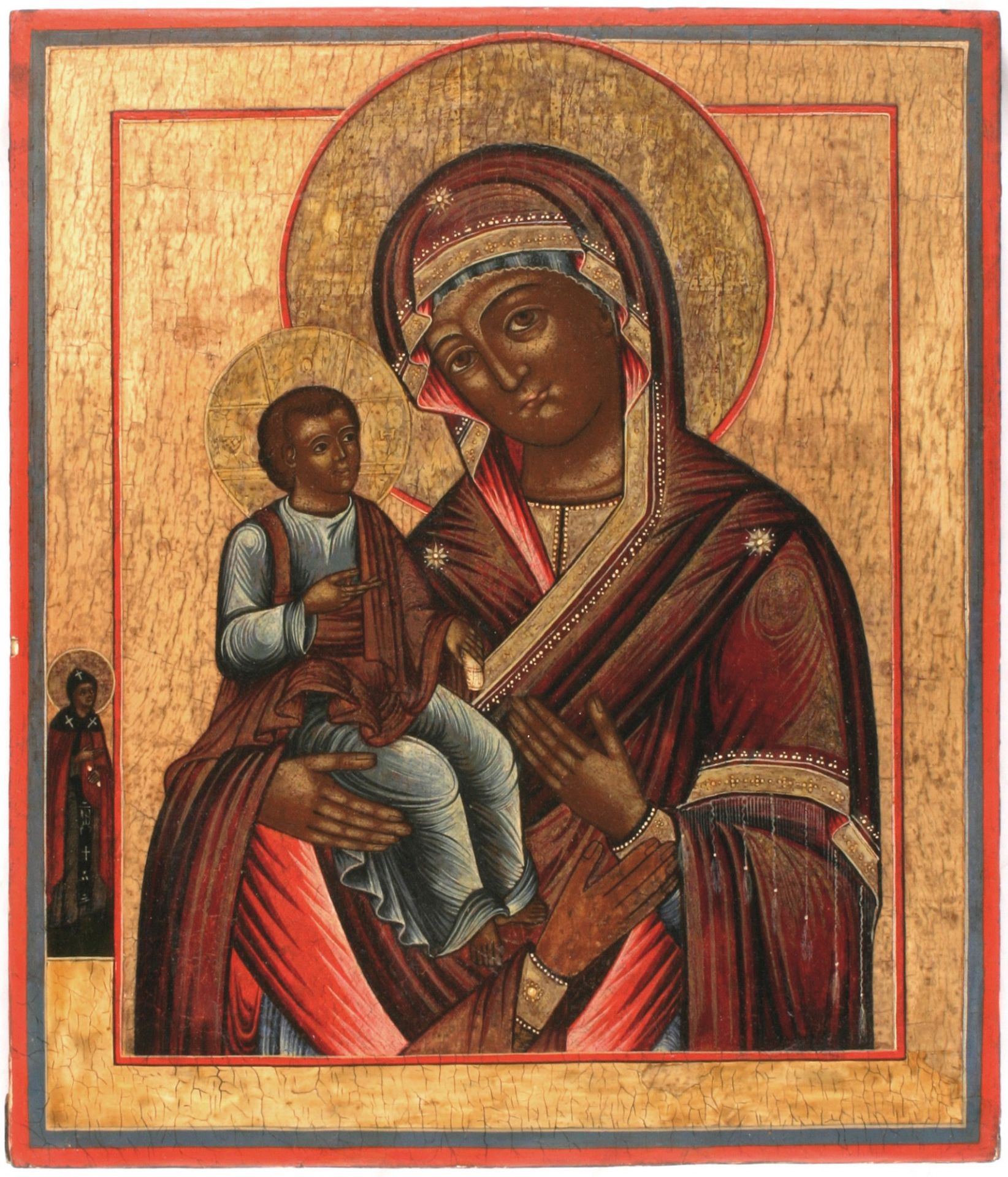 Russian icon Our Lady with three Hands. 18-19th Century. - 26x30 cm. - Image 2 of 2