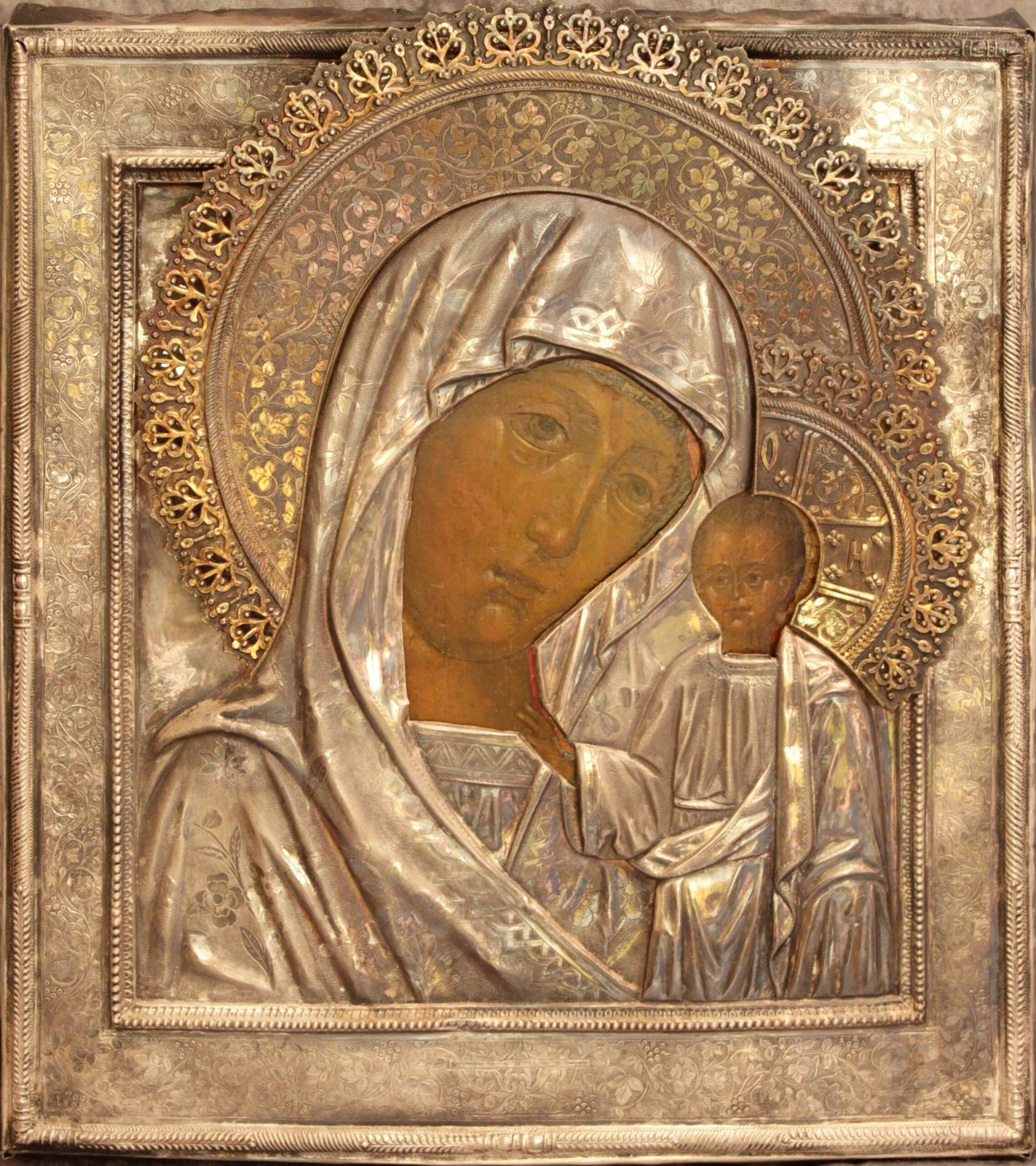 Russian icon Our Lady Hodegetria of Kazan. 19th century. - 27x31 cm. - Image 2 of 6