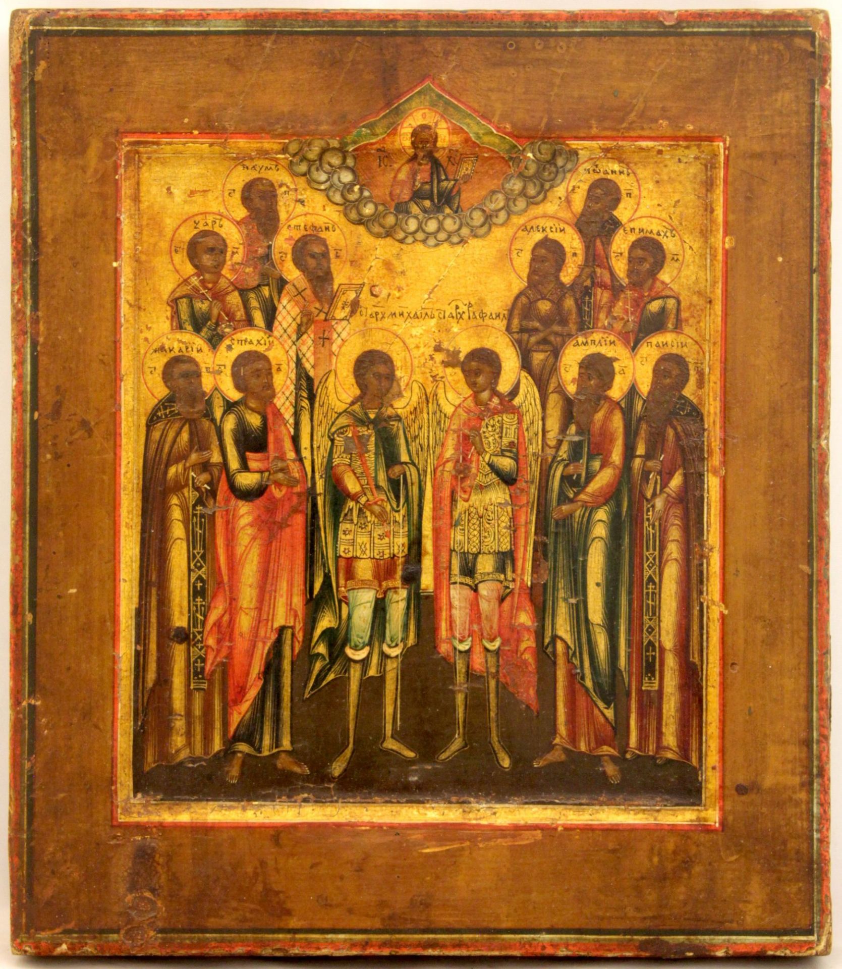 Russian icon Archangels Saints Michael, Raphael and selected saints. 19th century. - 19x22 cm. - Bild 2 aus 2