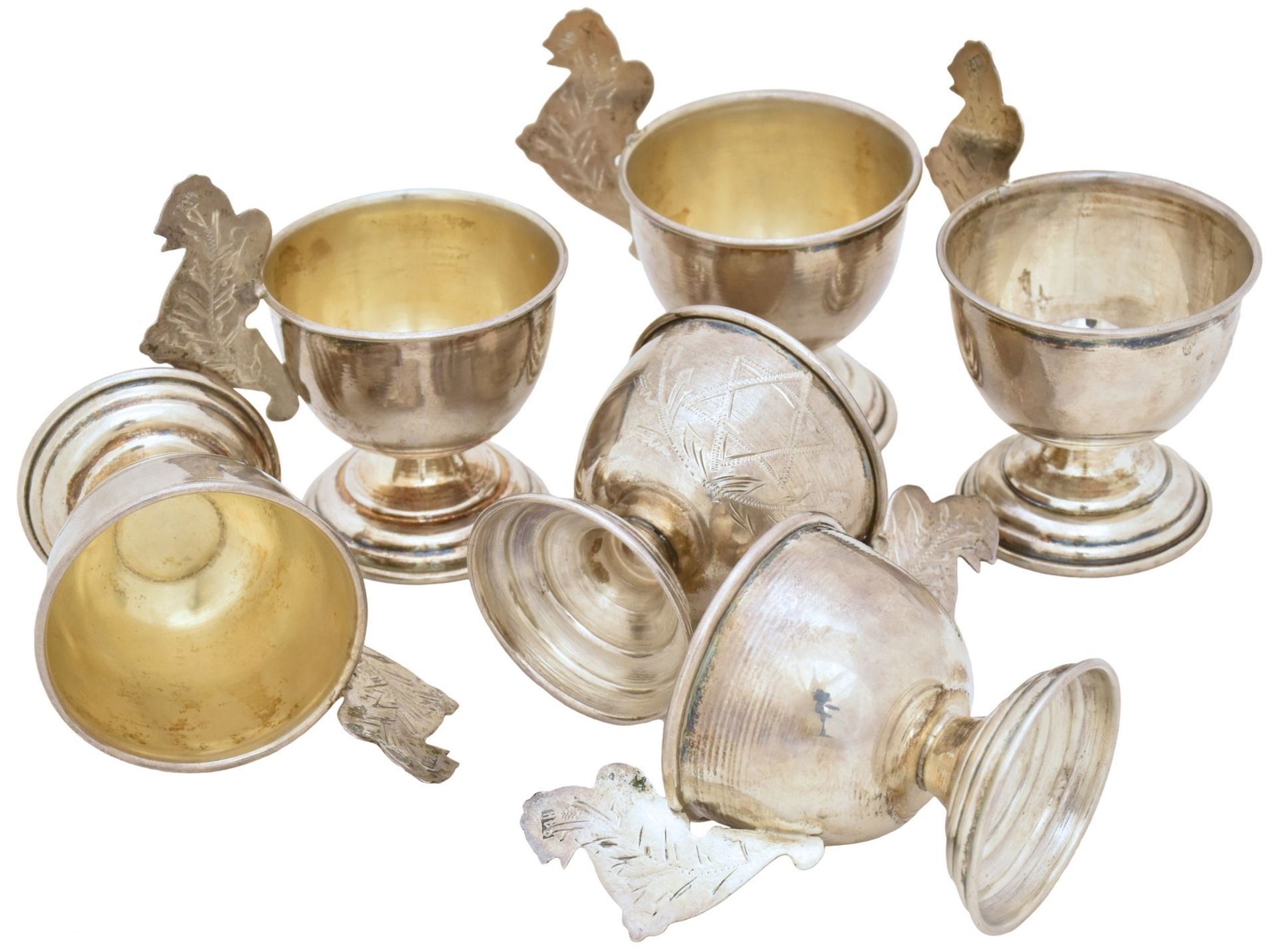[Jewish] Six silver kiddush cups. Russia. early 19th century. - Bild 4 aus 6