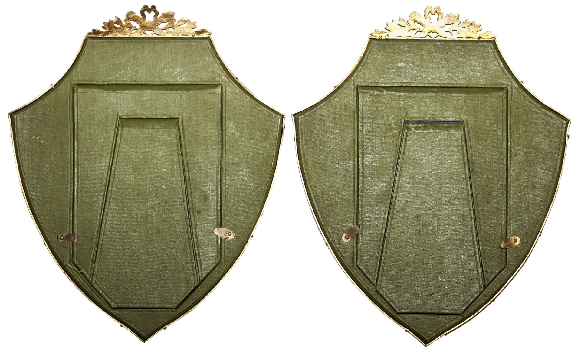 Two wooden frames in empire style with brass incrustations. Wood, brass, gilt, paint. Europe, 19th - - Image 2 of 2