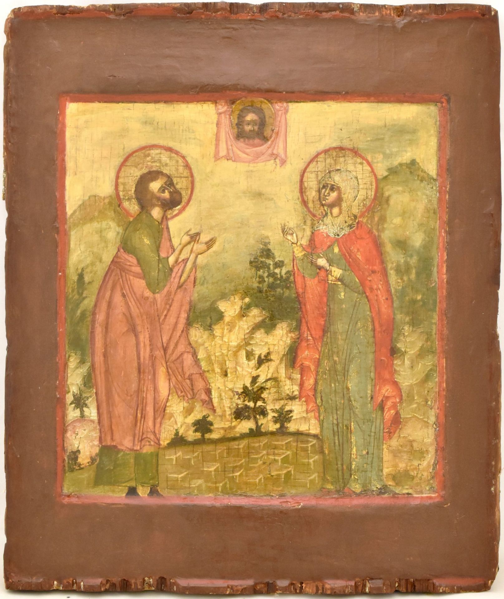 Russian icon Saints Joachim and Anne (?) in prayer. 18th century.