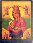Russian icon Our Lady â€“ Madonna Lactans. 19th century. - 17x22 cm. 