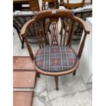 AN INLAID MAHOGANY BEDROOM TUB CHAIR