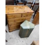 A MODERN PINE CHEST OF TWO SHORT AND THREE LONG DRAWERS 34" WIDE AND LLOYD LOOM STYLE CORNER OTTOMAN