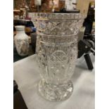 A HEAVY CUT GLASS VASE HEIGHT 30CM