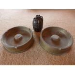 TWO BRASS TRENCH ART ASHTRAYS AND A MILLS BOMB