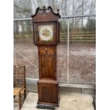 A 19TH CENTURY MAHOGANY EIGHT DAY LONGCASE CLOCK WITH SWAN NECK PEDIMENT AND SQUARE BRASS FACE
