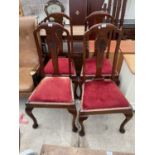 FOUR QUEEN ANNE STYLE MAHOGANY DINING CHAIRS ON CABRIOLE SUPPORTS
