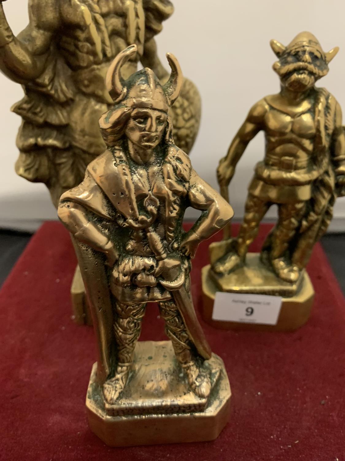 A TRIO OF HEAVY BRASS VIKING FIGURINES - Image 2 of 4