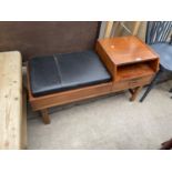 A RETRO TEAK G-PLAN STYLE TELEPHONE TABLE/SEAT