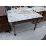 A VICTORIAN PINE KITCHEN TABLE - 42" X 36"