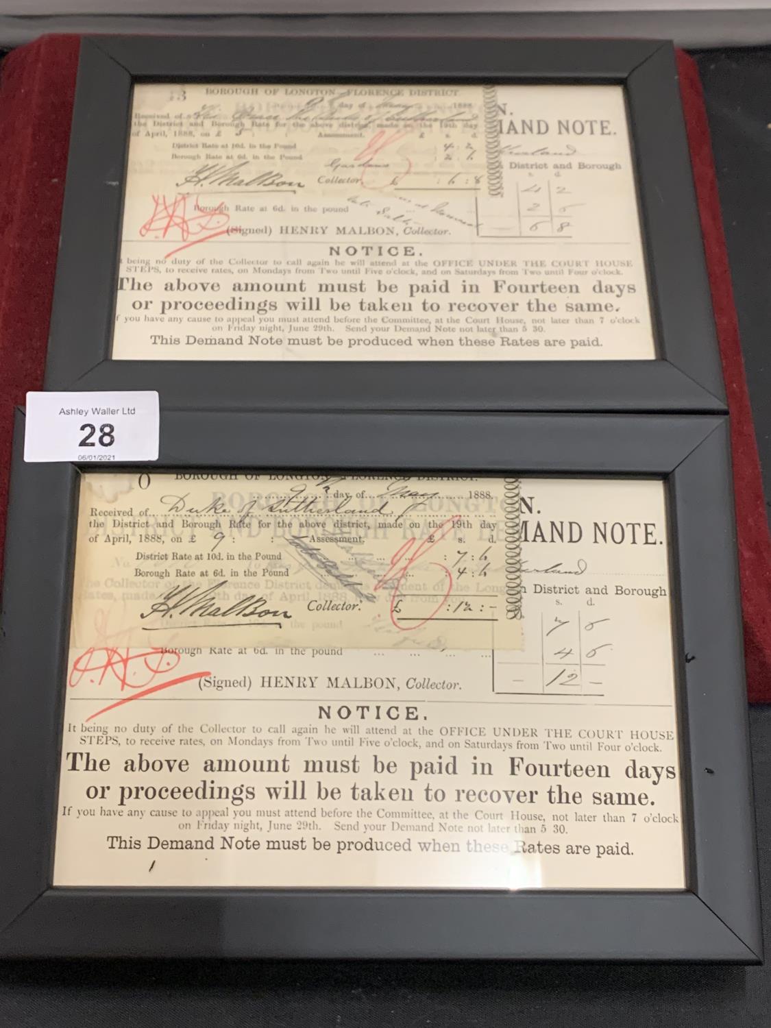 A PAIR OF DUKE OF SUTHERLAND SIGNED RECEIPTS