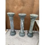 THREE GREEN MARBLE PLANT STANDS (H:101CM)