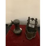 TWO PIECES OF PEWTER TO INCLUDE A TANKARD AND A SPILL HOLDER