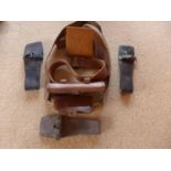 A LEATHER CASE FOR A MORTAR CLINO MK1 DATED 1944, FURTHER BELTS, US CASINO 300 ETC
