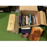 AN ASSORTMENT OF BOOKS TO INCLUDE A VERY LARGE COLOUR ILLUSTRATED FAMILY BIBLE ETC
