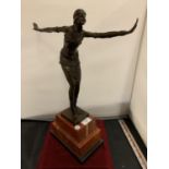 AN ART DECO BRONZE CHARLESTON DANCING FIGURE MOUNTED ON A MARBLE PLINTH AND SIGNED D H CHIPARUS