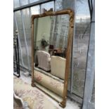 A 19*TH CENTURY GILT FRAMED OVER MANTLE MIRROR - 45" WIDE, 75" HIGH