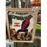 A VINTAGE STYLE FRAMED SPIDERMAN METAL SIGN