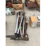 VARIOUS GARDEN TOOLS TO INCLUDE EDGING SHEARS AND SHOVELS ETC