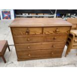 A VICTORIAN ELM CHEST OF TWO SHORT AND TWO LONG DRAWERS - 49" X 22"