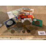 A SELECTION OF STAMPS, COLLECTABLE COINS AND NOTES